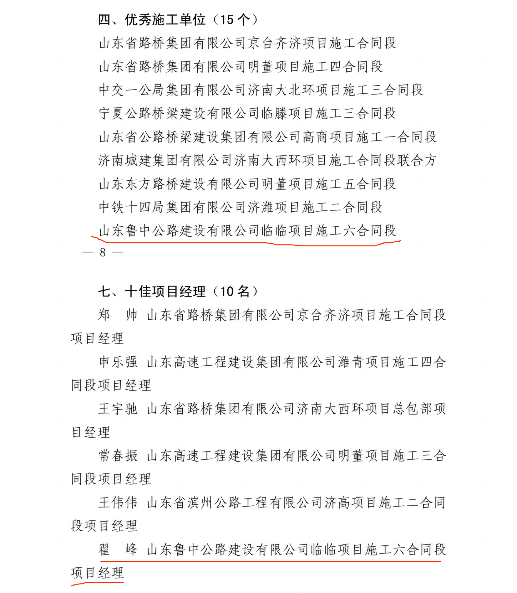 山東高速集團關(guān)于對 2022 年度勞動競賽暨工程建設(shè)優(yōu)秀單位、個人表彰